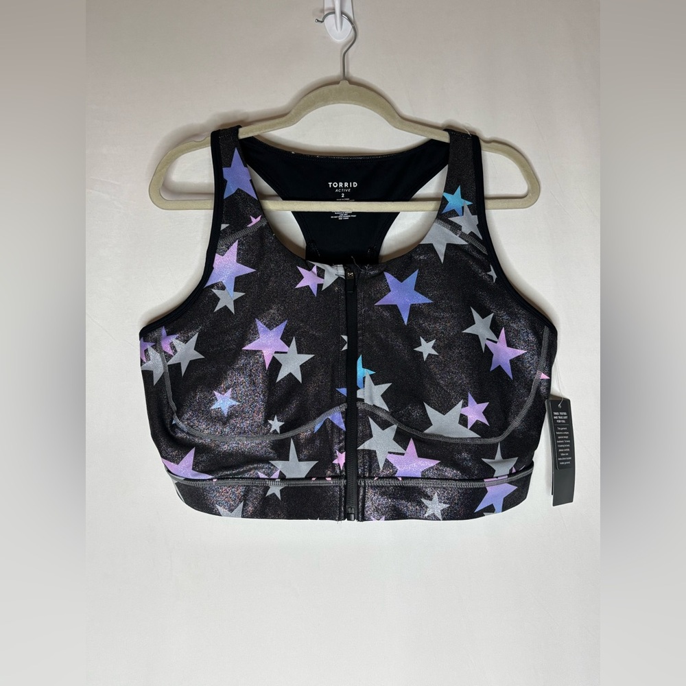 NWT Torrid Active Zip Front Star Print Sports Bra - Size 2